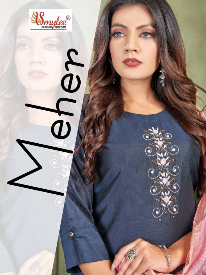 Rung Meher Fancy Festival Wear Designer Silk Kurti Bottom With Dupatta Collection